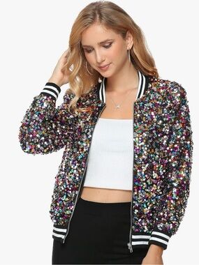 Multicolor Sequin Bomber Jacket - Women's